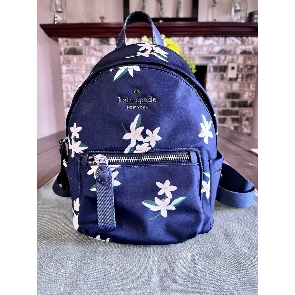 KATE SPADE Navy Chelsea Orange Blossom Backpack NWOT